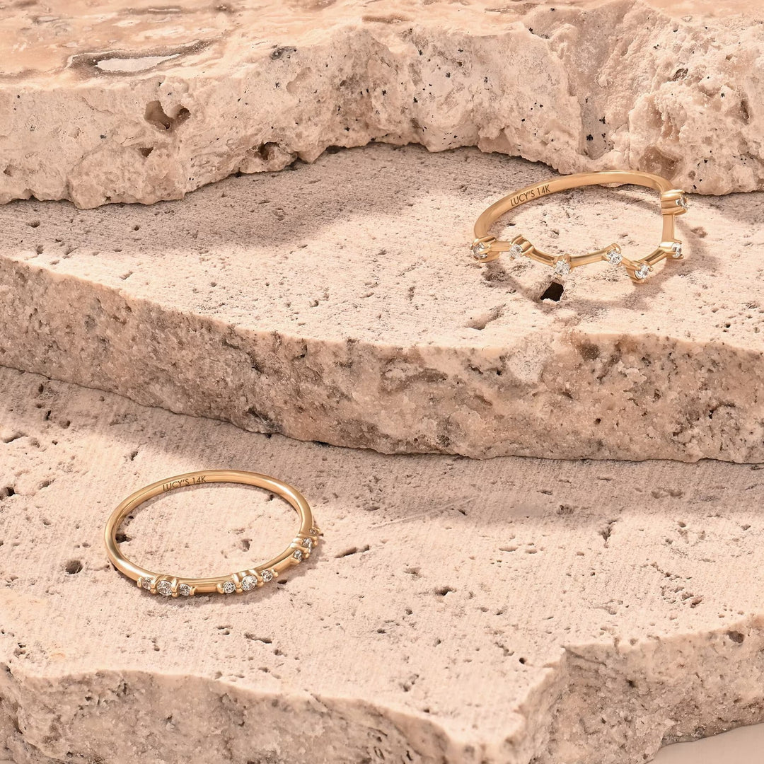 Moissanite Diamond Constellation Ring for Women 14k Solid Gold