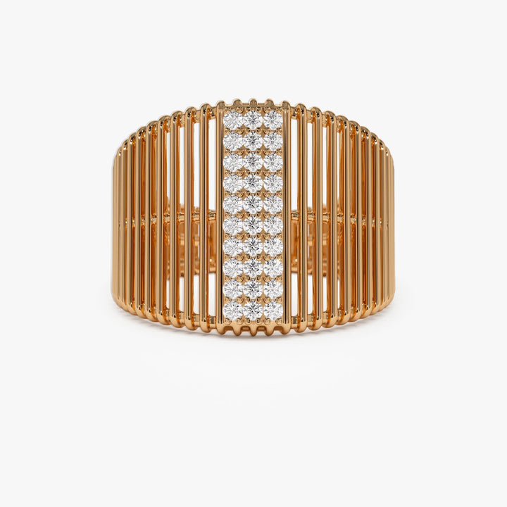 Pave Diamond Ribbed Stacking Band Gift for Women