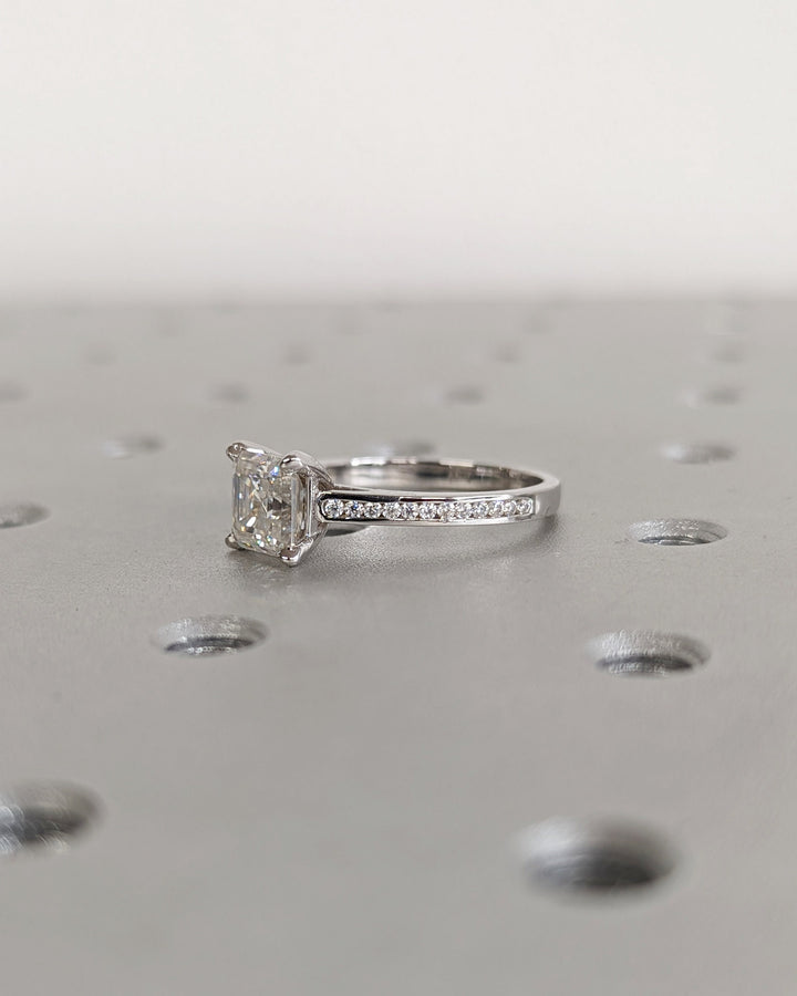 1.50CT Asscher Cut Channel Lab Grown Diamond Engagement Ring For Women