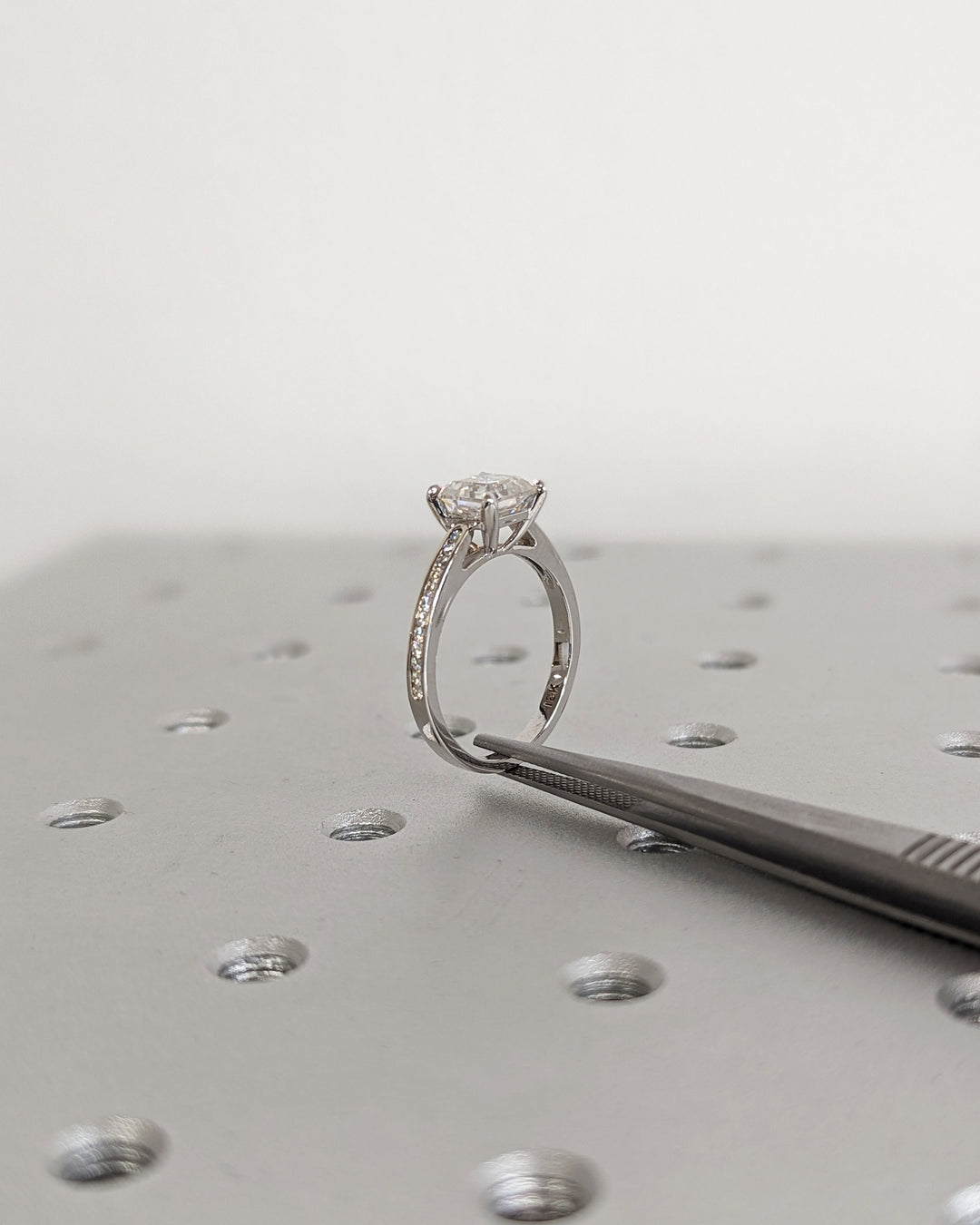 1.50CT Asscher Cut Channel Lab Grown Diamond Engagement Ring For Women