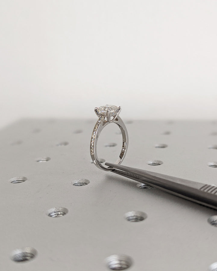 1.50CT Asscher Cut Channel Lab Grown Diamond Engagement Ring For Women