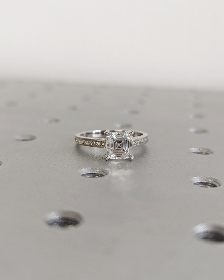 1.50CT Asscher Cut Channel Lab Grown Diamond Engagement Ring For Women