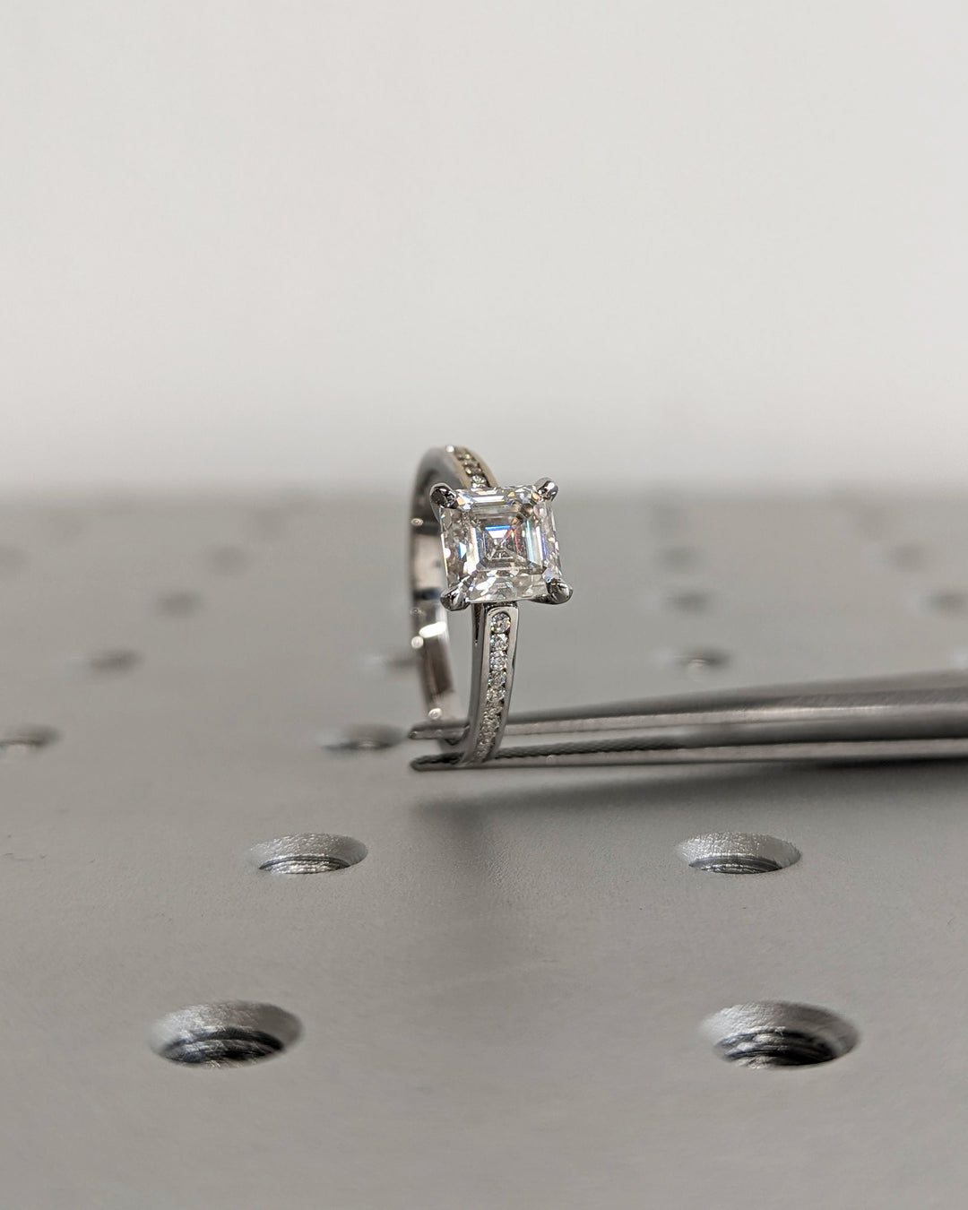 1.50CT Asscher Cut Channel Lab Grown Diamond Engagement Ring For Women