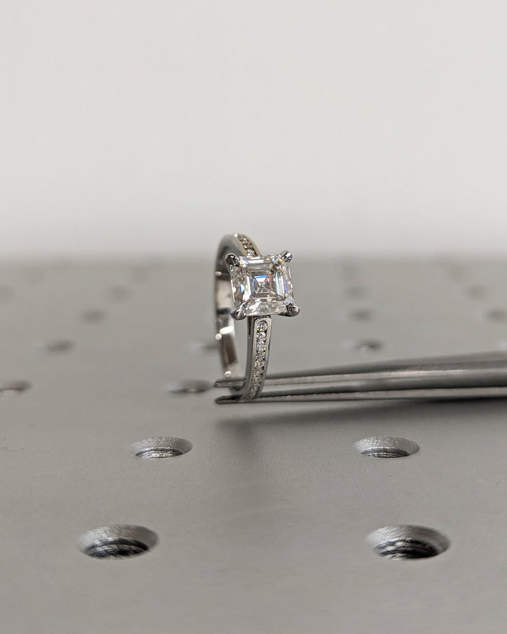 1.50CT Asscher Cut Channel Lab Grown Diamond Engagement Ring For Women