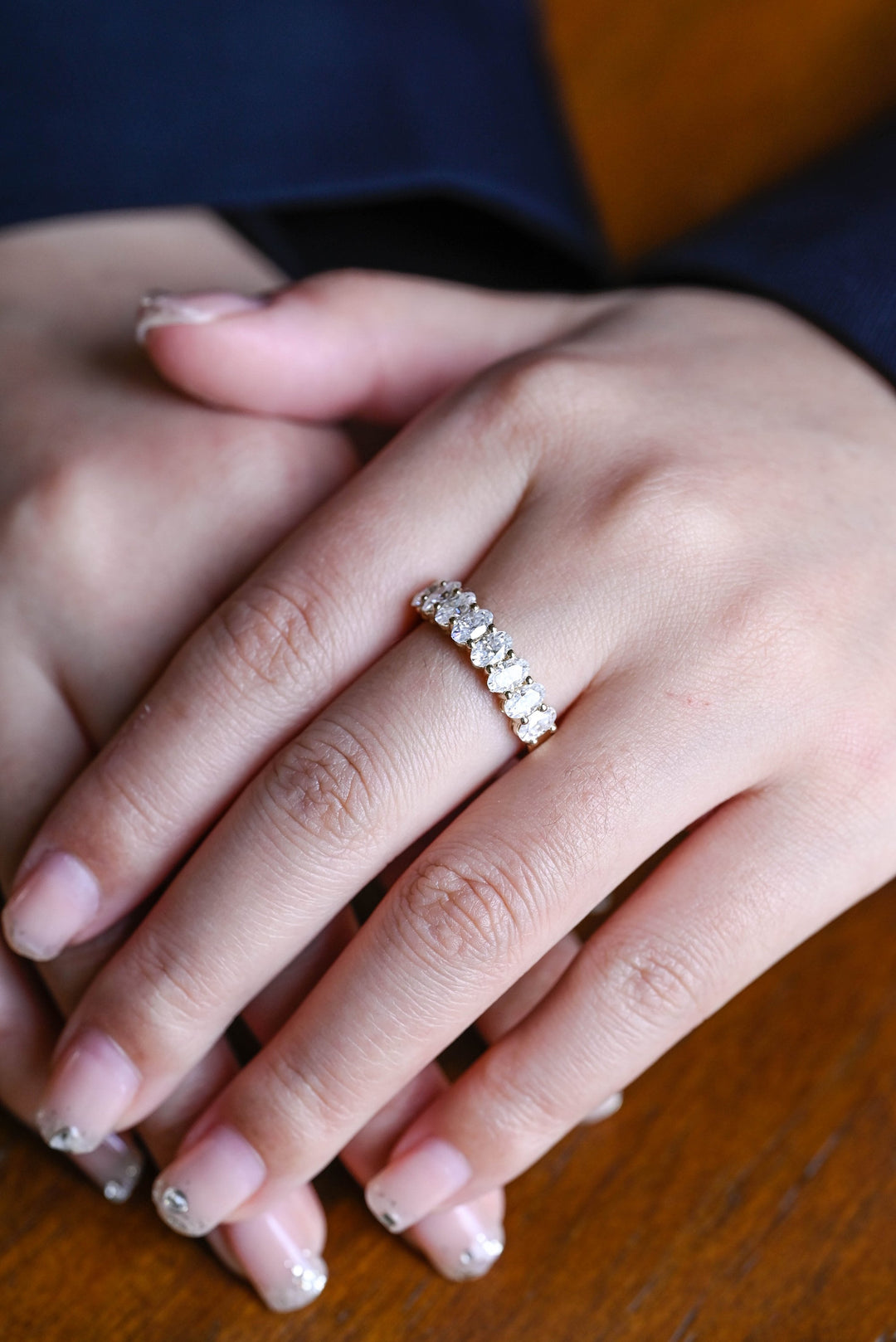 0.85CT Oval Cut Half Eternity CVD EF/VVS Diamond Wedding Band