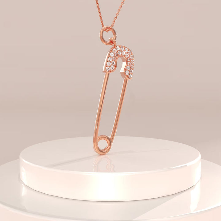 Round Cut Diamond Safety Pin Pendant Necklace for Her
