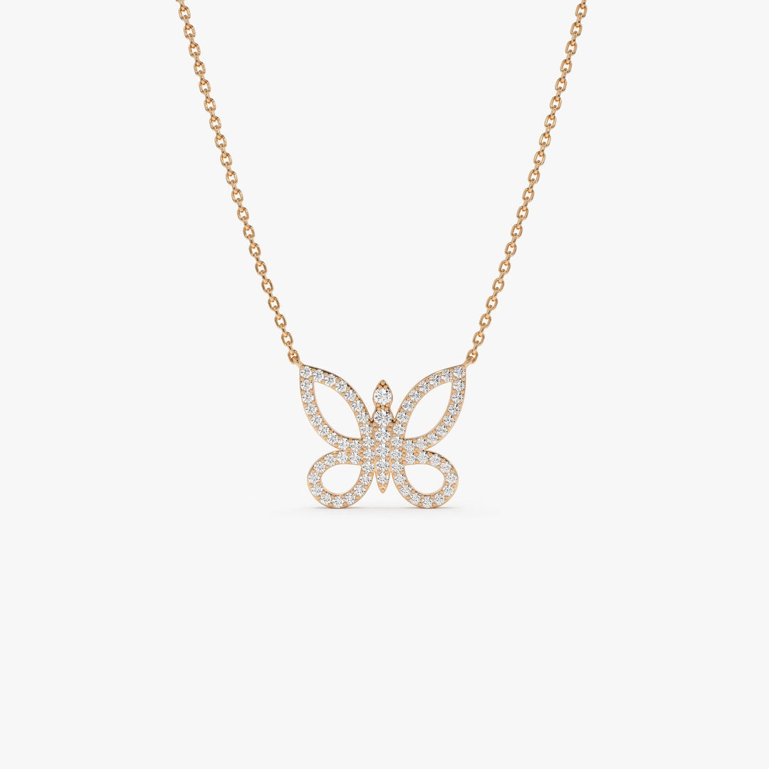 Round Cut Diamond Gold Butterfly Necklace for Women