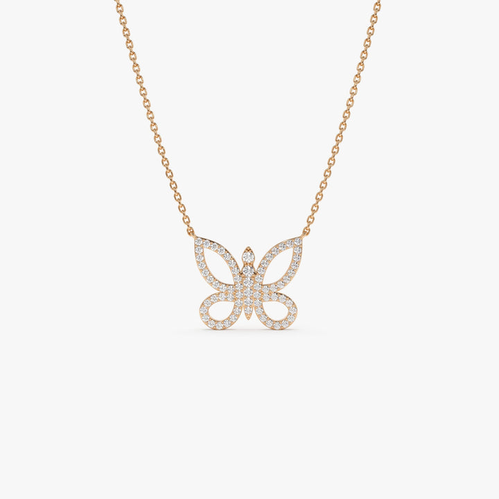 Round Cut Diamond Gold Butterfly Necklace for Women