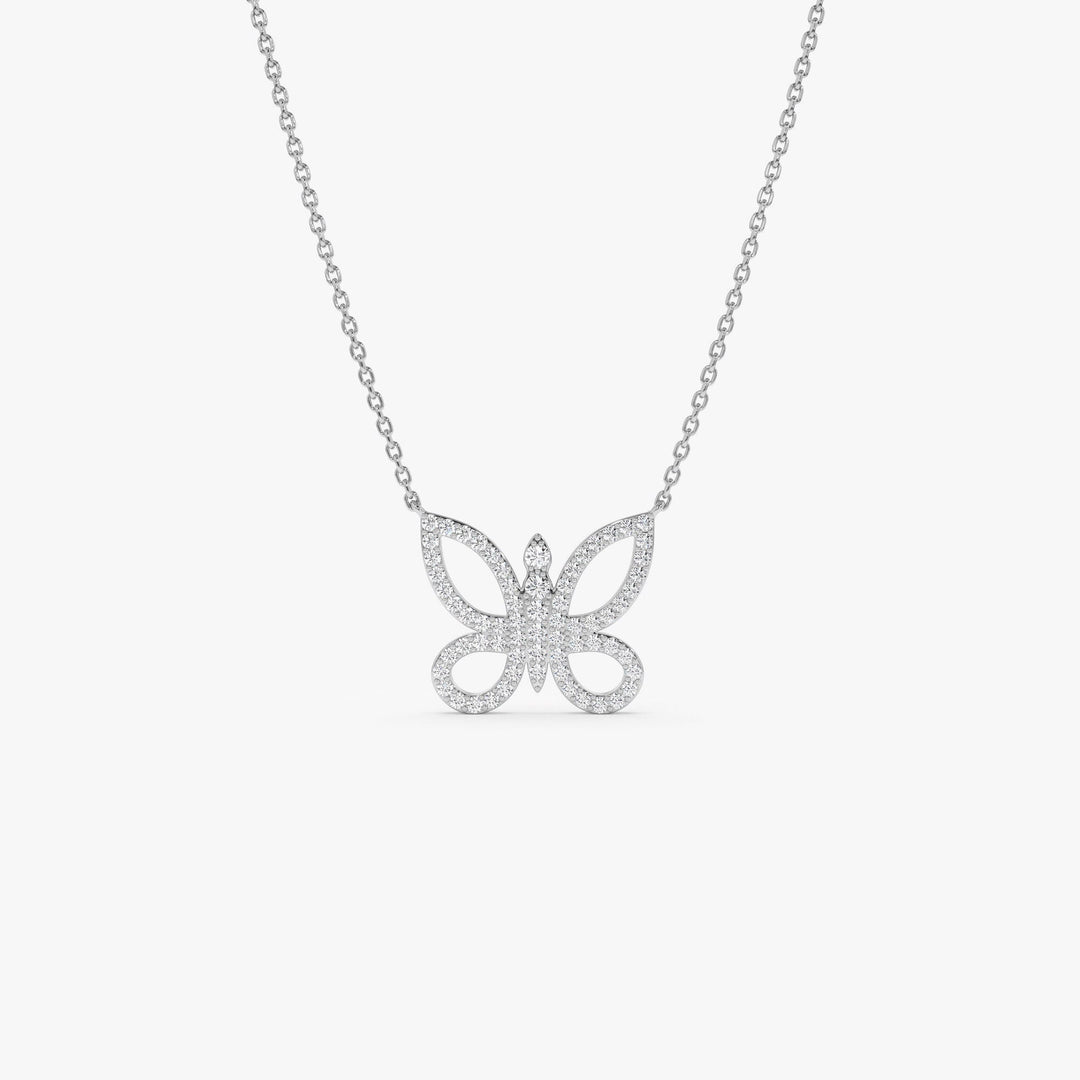 Round Cut Diamond Gold Butterfly Necklace for Women