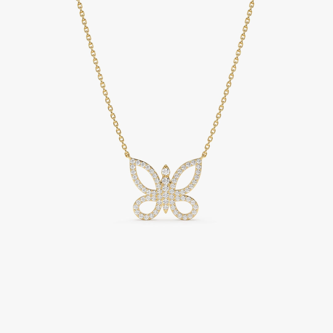 Round Cut Diamond Gold Butterfly Necklace for Women