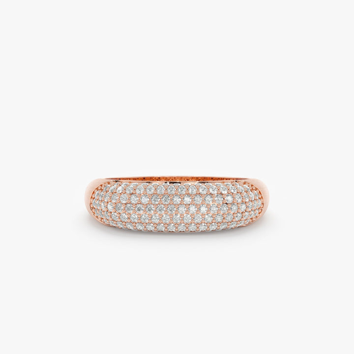 Round Cut Diamond Brushed Solid Gold Cigar Band Women