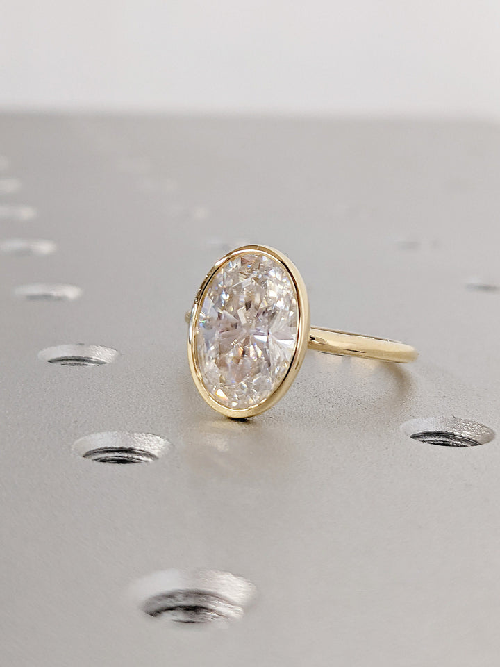 3.0CT Oval Cut Bezel Lab Grown Diamond Engagement Ring Anniversary Gift