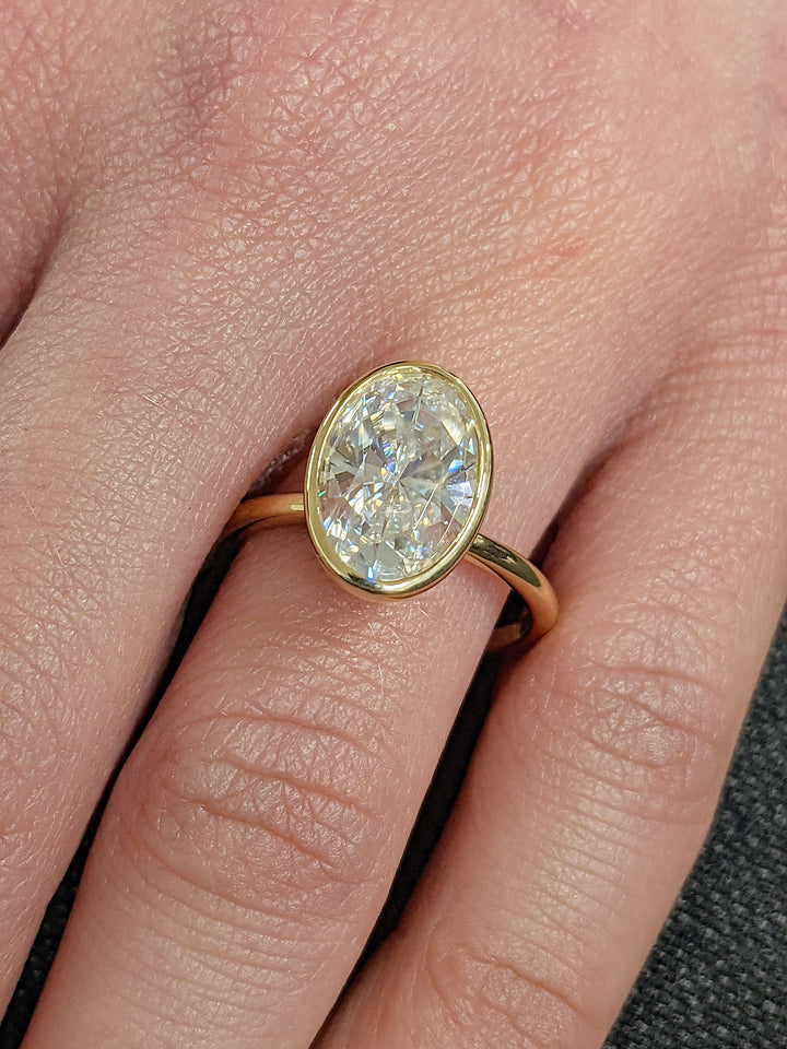 3.0CT Oval Cut Bezel Lab Grown Diamond Engagement Ring Anniversary Gift