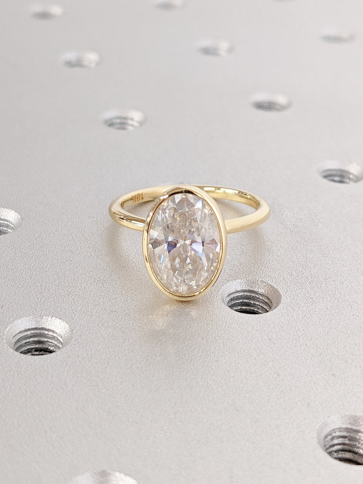 3.0CT Oval Cut Bezel Lab Grown Diamond Engagement Ring Anniversary Gift
