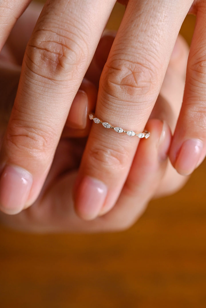 0.35CT Marquise Cut Single Prong CVD EF/VVS Diamond Wedding Band For Women