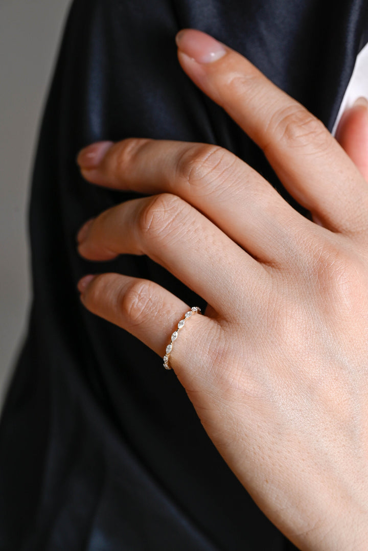 0.35CT Marquise Cut Single Prong CVD EF/VVS Diamond Wedding Band For Women