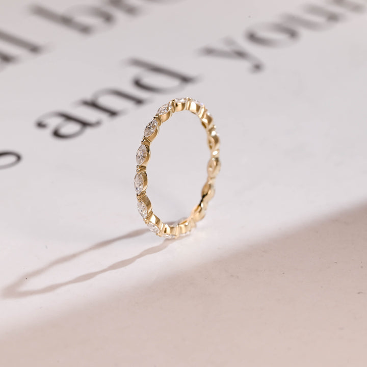 0.35CT Marquise Cut Single Prong CVD EF/VVS Diamond Wedding Band For Women