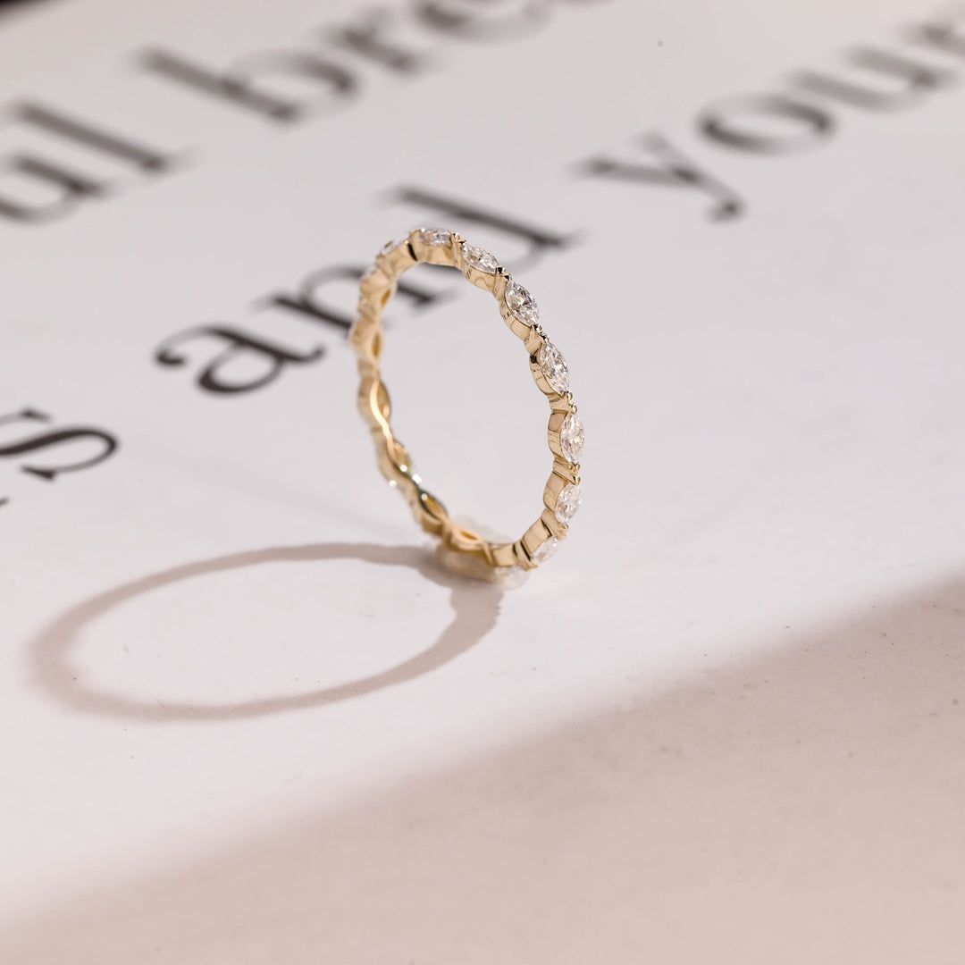 0.35CT Marquise Cut Single Prong CVD EF/VVS Diamond Wedding Band For Women