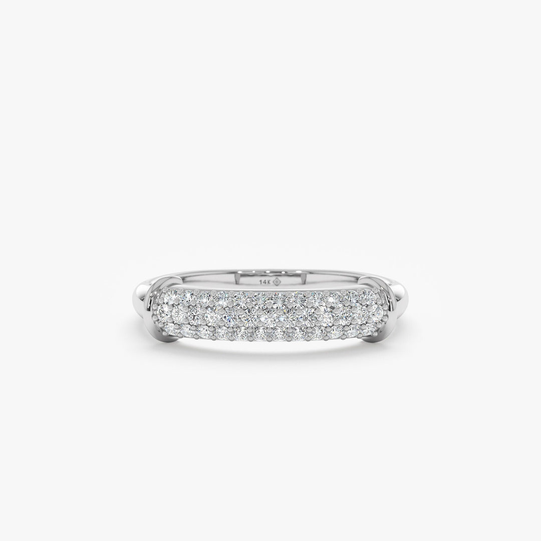 Round Cut Diamond Moissanite Paved Dome Wedding Ring in 14K Gold