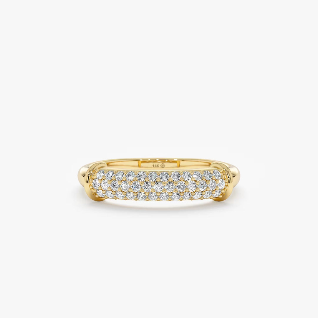 Round Cut Diamond Moissanite Paved Dome Wedding Ring in 14K Gold