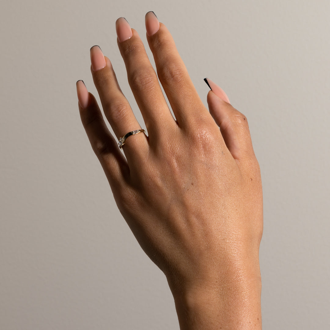 1.90CT Round & Pear E-VS Lab Grown Two Stone Diamond Ring With Curved Band