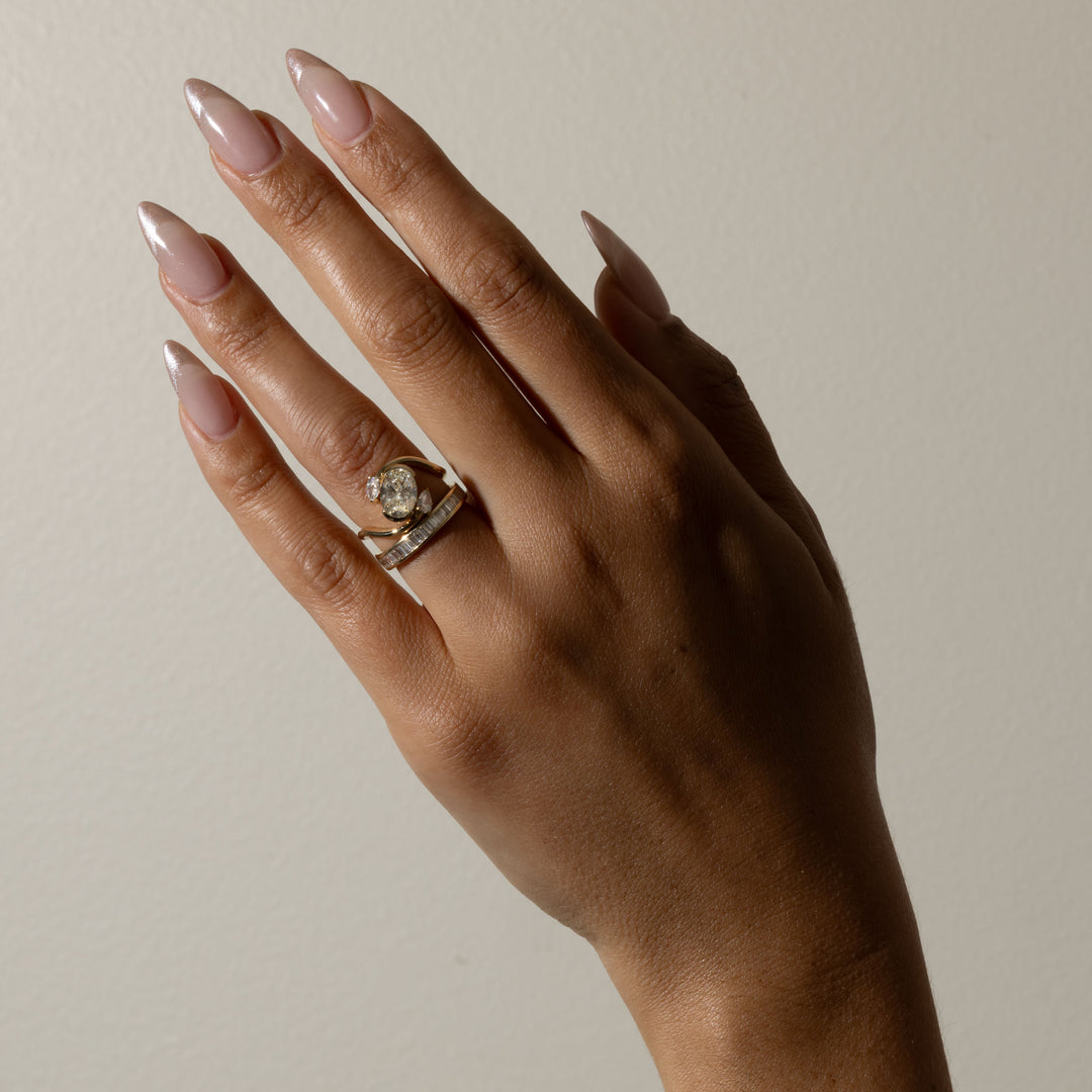 1.50CT Oval E-VS Lab Grown Bypass Diamond Ring With Baguette Eternity Band