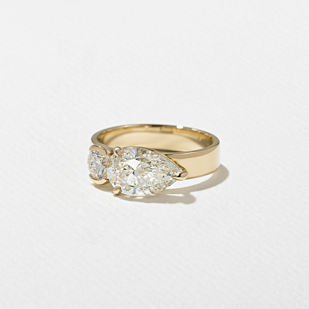 1.90CT Round & Pear E-VS Lab Grown Two Stone Diamond Ring With Curved Band