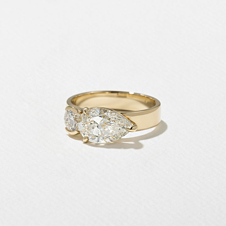 1.90CT Round & Pear E-VS Lab Grown Two Stone Diamond Ring With Curved Band