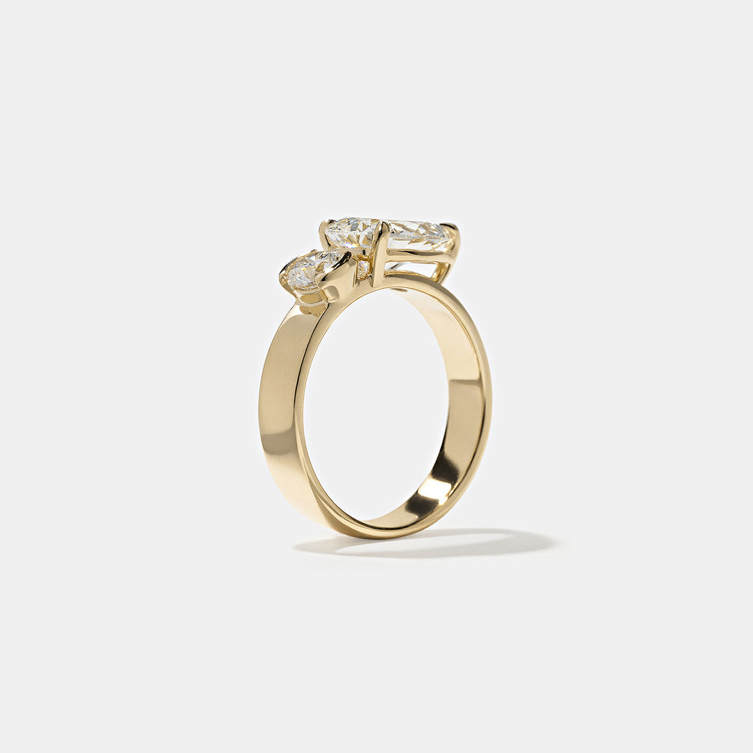 1.90CT Round & Pear E-VS Lab Grown Two Stone Diamond Ring With Curved Band