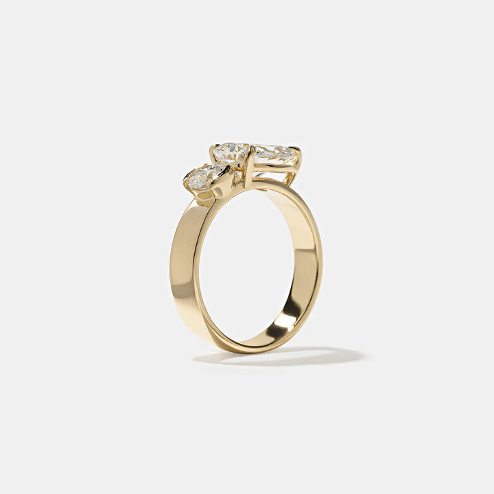 1.90CT Round & Pear E-VS Lab Grown Two Stone Diamond Ring With Curved Band