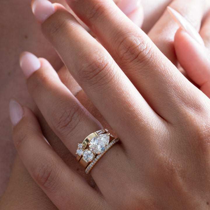 1.90CT Round & Pear E-VS Lab Grown Two Stone Diamond Ring With Curved Band