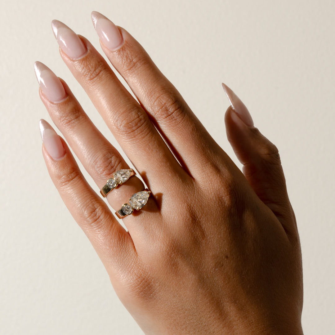 1.90CT Round & Pear E-VS Lab Grown Two Stone Diamond Ring With Curved Band