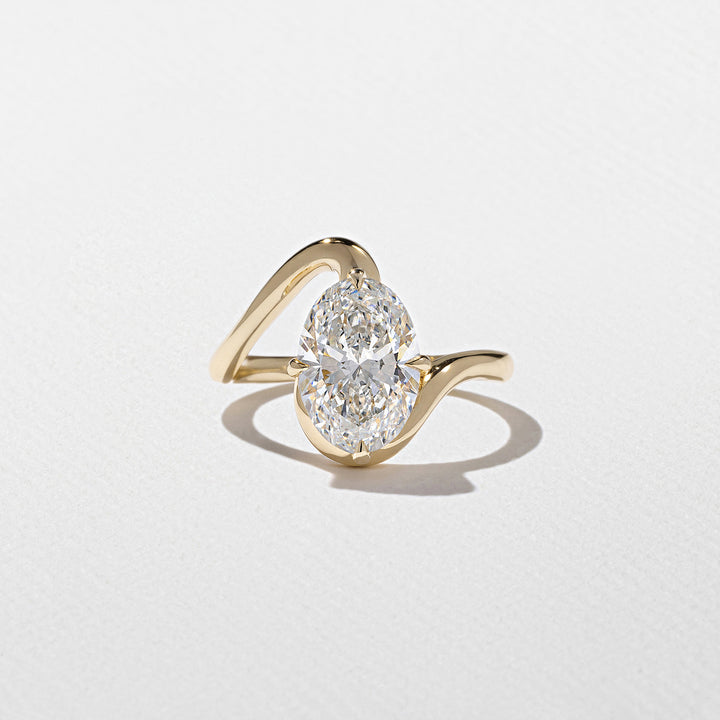 2.0CT Oval E-VS Lab Grown Unique Wave Wedding Ring With Plain Curve Band