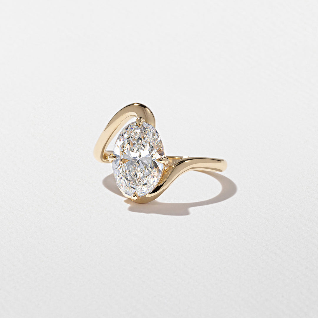 2.0CT Oval E-VS Lab Grown Unique Wave Wedding Ring With Plain Curve Band