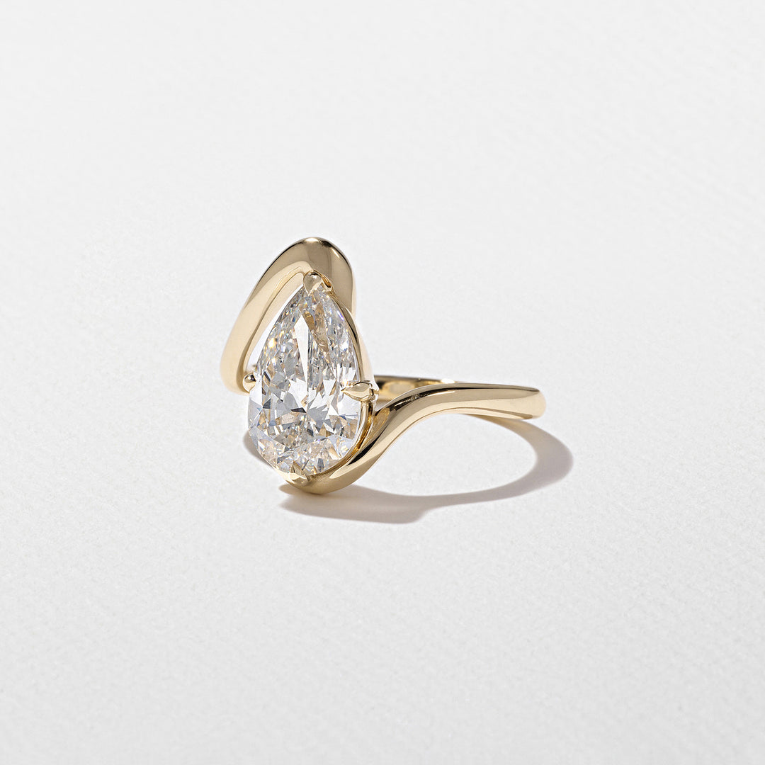 2.0CT Pear E-VS Lab Grown Curved Wedding Ring With Pave Curve Band