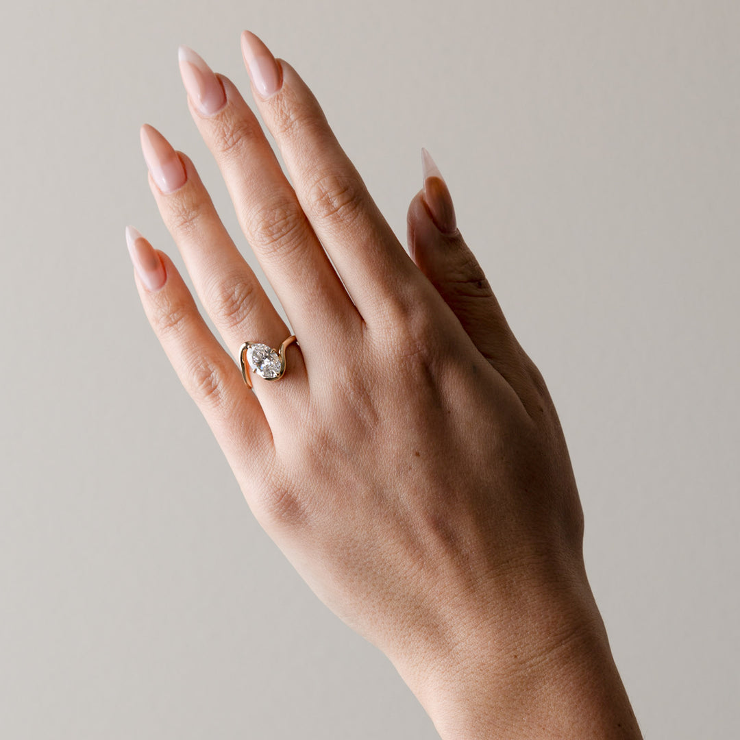 2.0CT Oval E-VS Lab Grown Unique Wave Wedding Ring With Plain Curve Band