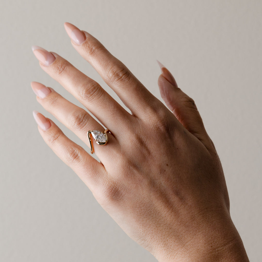 2.0CT Pear E-VS Lab Grown Curved Wedding Ring With Pave Curve Band