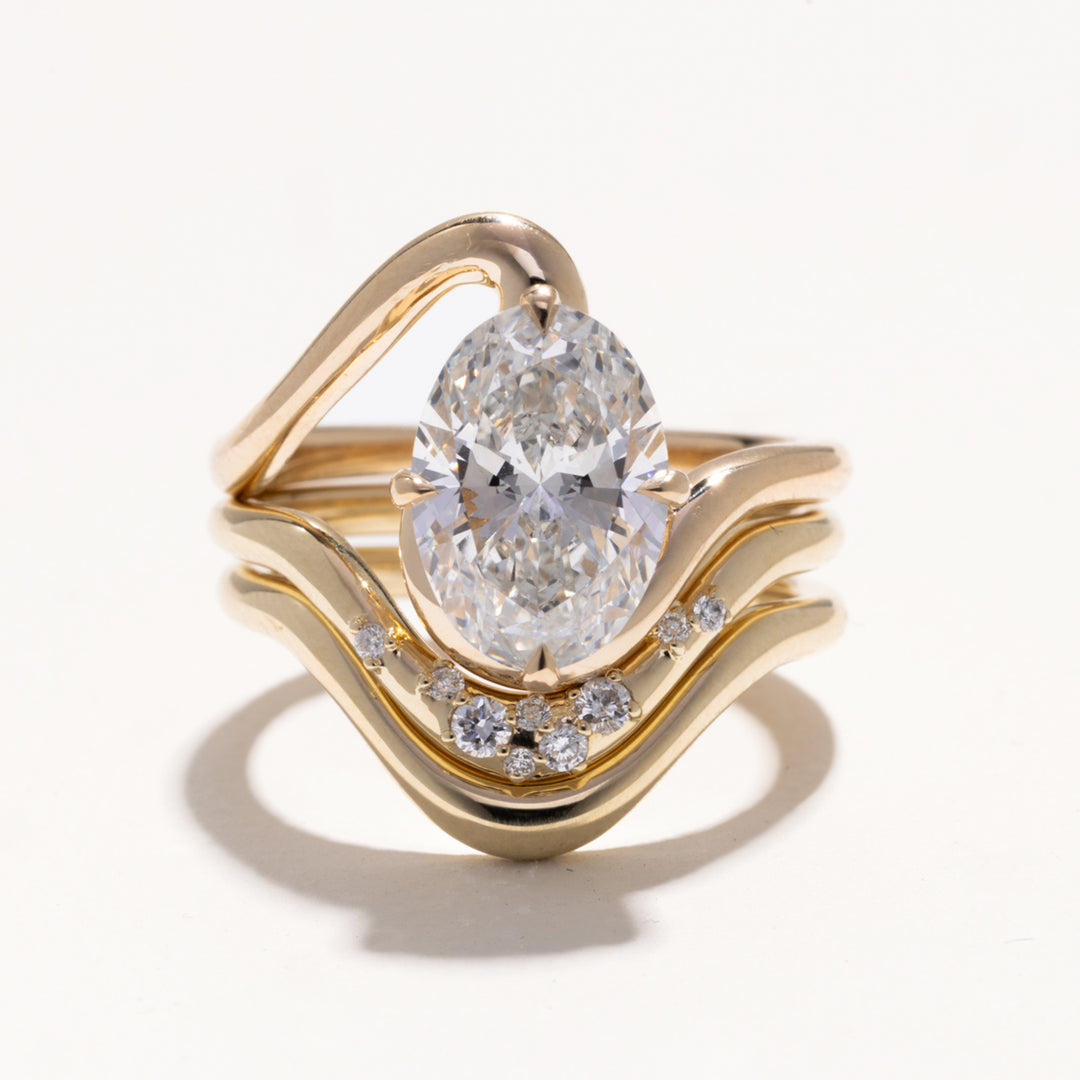 2.0CT Oval E-VS Lab Grown Unique Wave Wedding Ring With Plain Curve Band