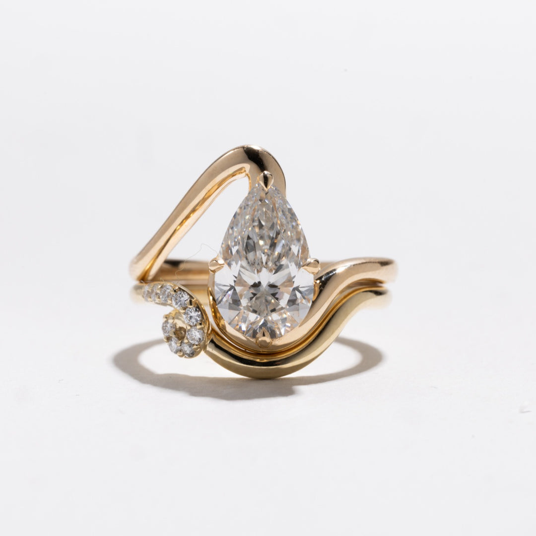 2.0CT Pear E-VS Lab Grown Curved Wedding Ring With Pave Curve Band