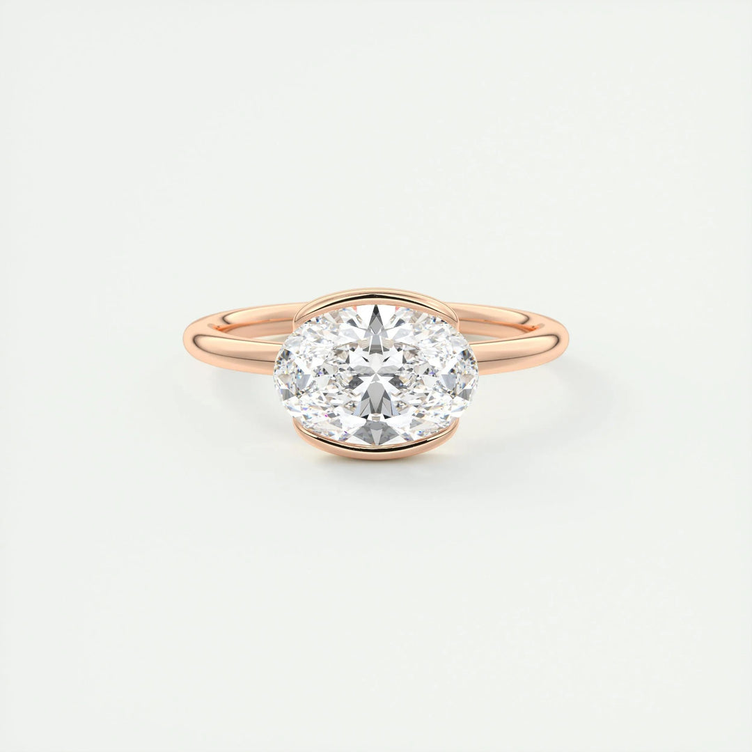 2ct Oval Cut Unique Bezel Lab Grown Diamond Solitaire Engagement Ring