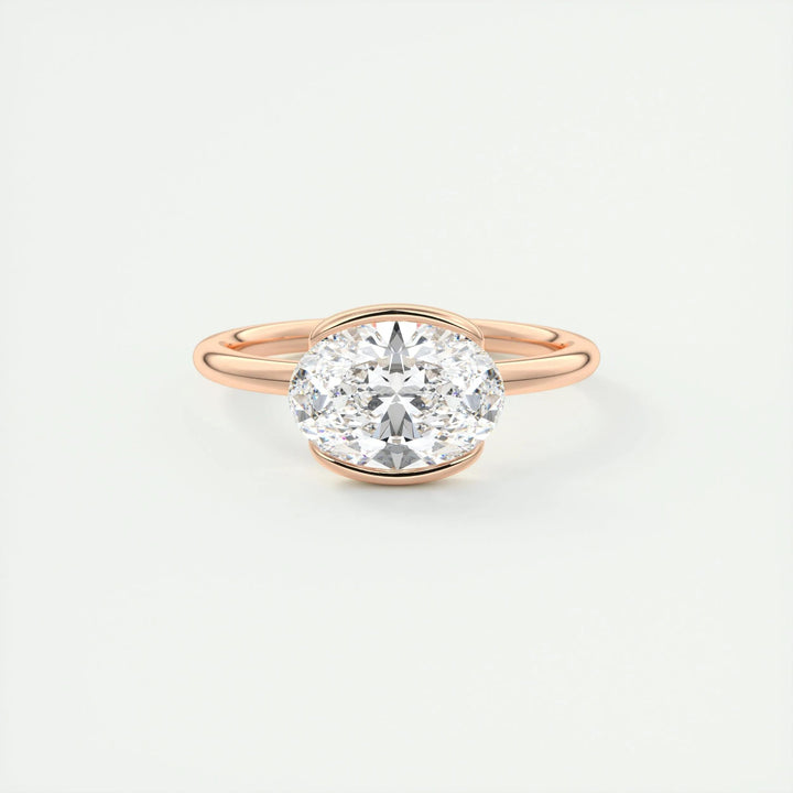 2ct Oval Cut Unique Bezel Lab Grown Diamond Solitaire Engagement Ring