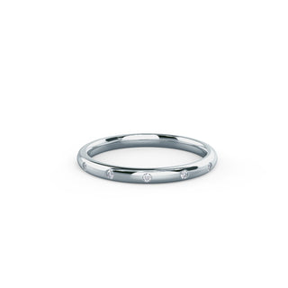 Round Cut Lab Grown Diamond Flat Flush Set Wedding Band