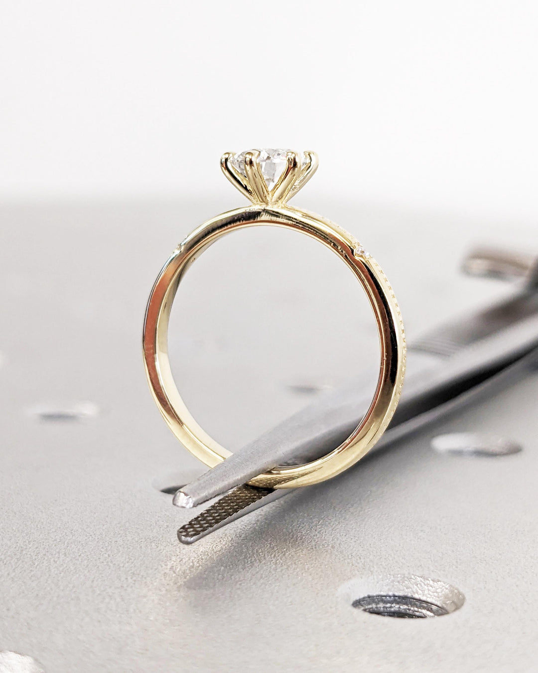 0.50CT Round Cut Beaded Dainty Lab Grown Diamond Engagement Ring