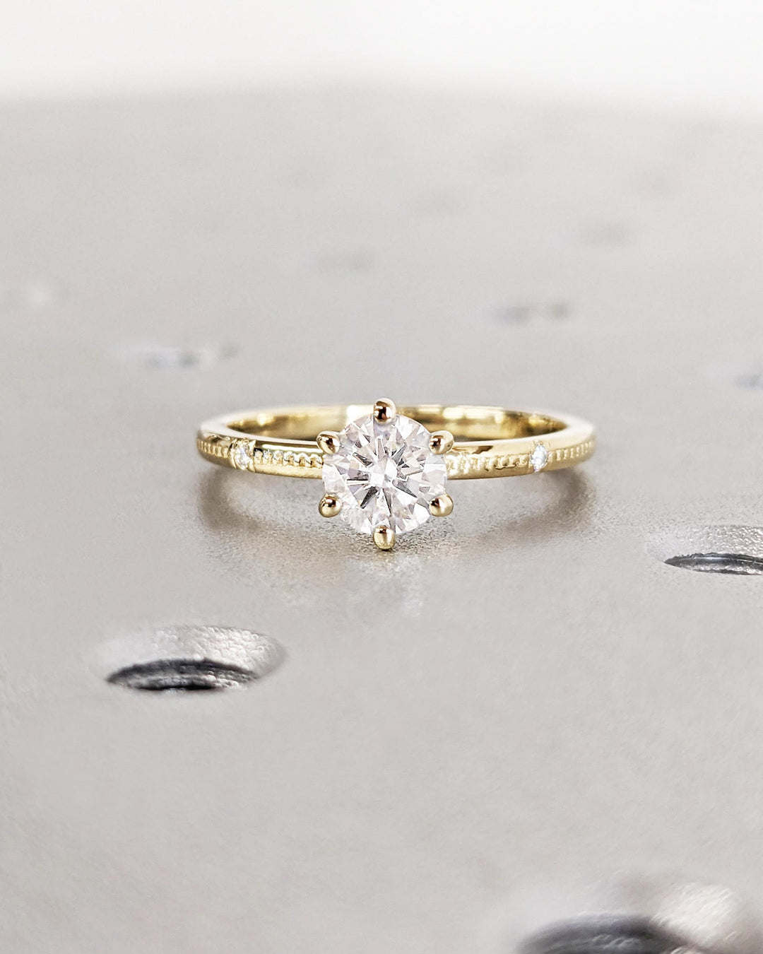 0.50CT Round Cut Beaded Dainty Lab Grown Diamond Engagement Ring