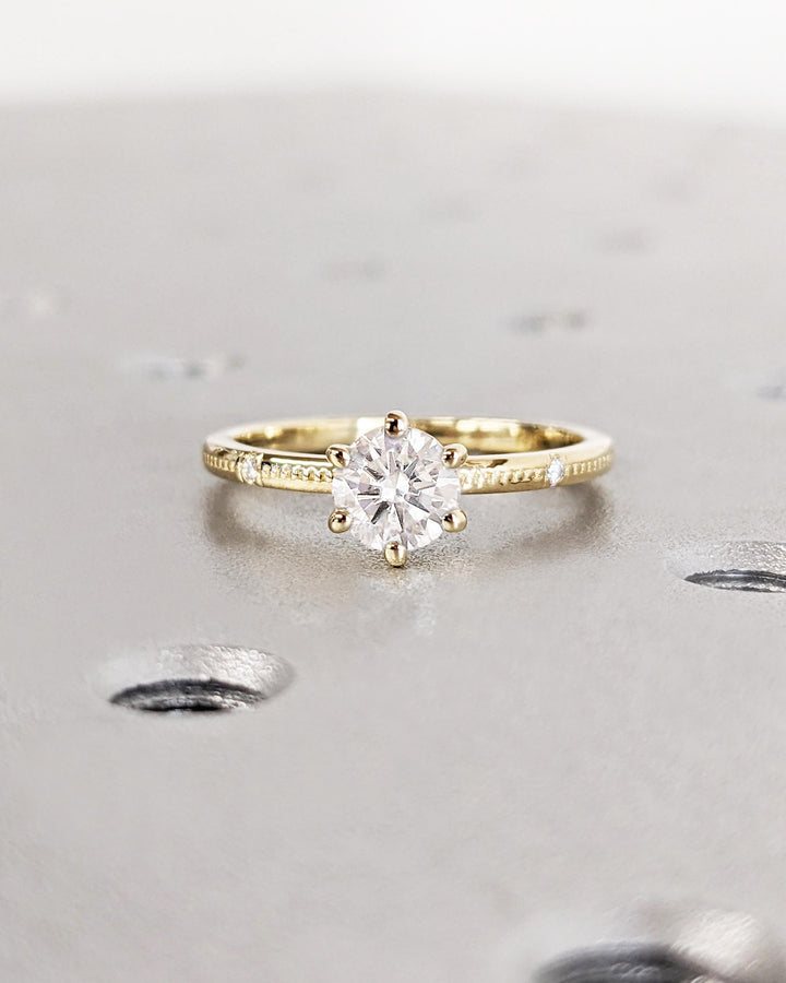 0.50CT Round Cut Beaded Dainty Lab Grown Diamond Engagement Ring