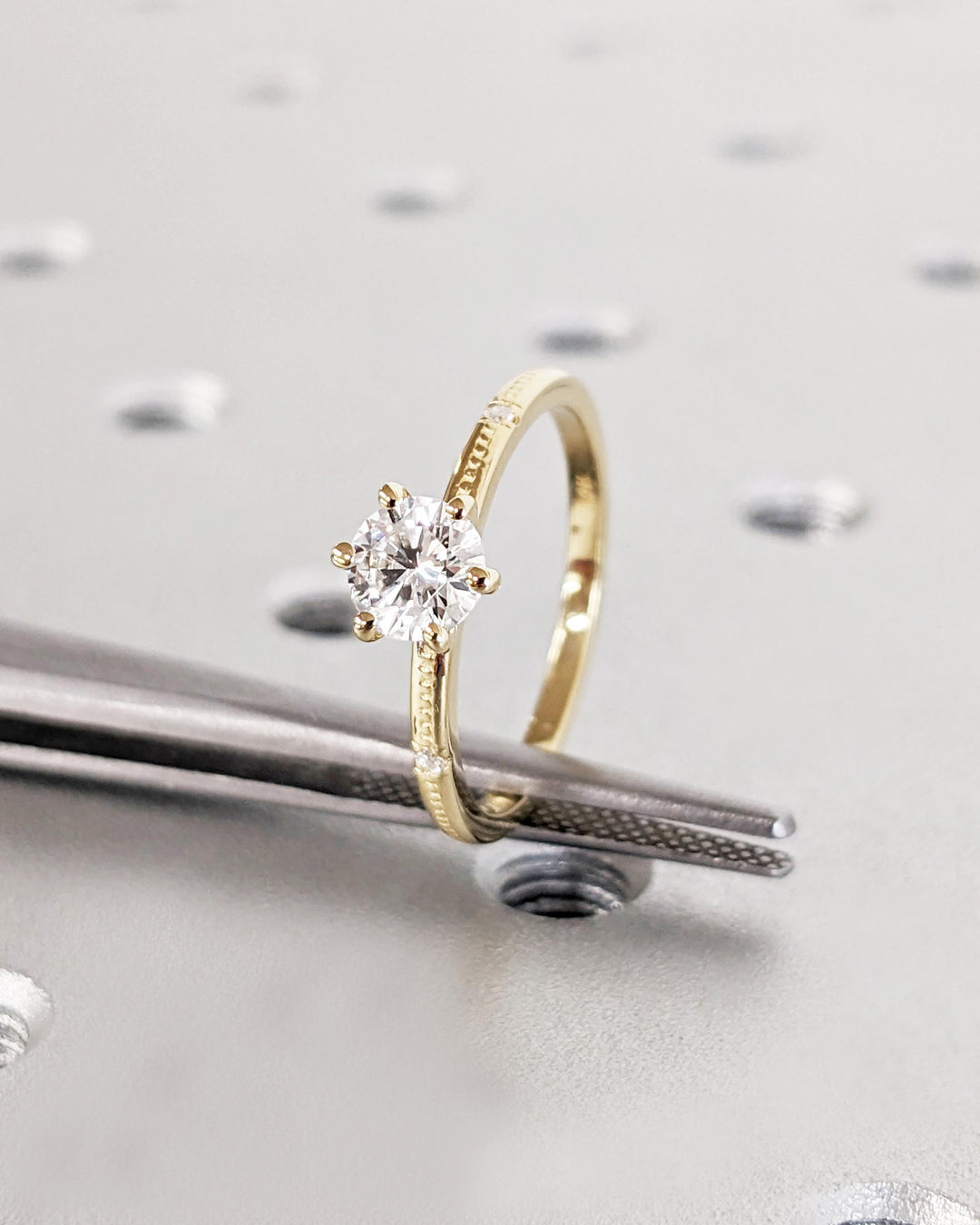 0.50CT Round Cut Beaded Dainty Lab Grown Diamond Engagement Ring