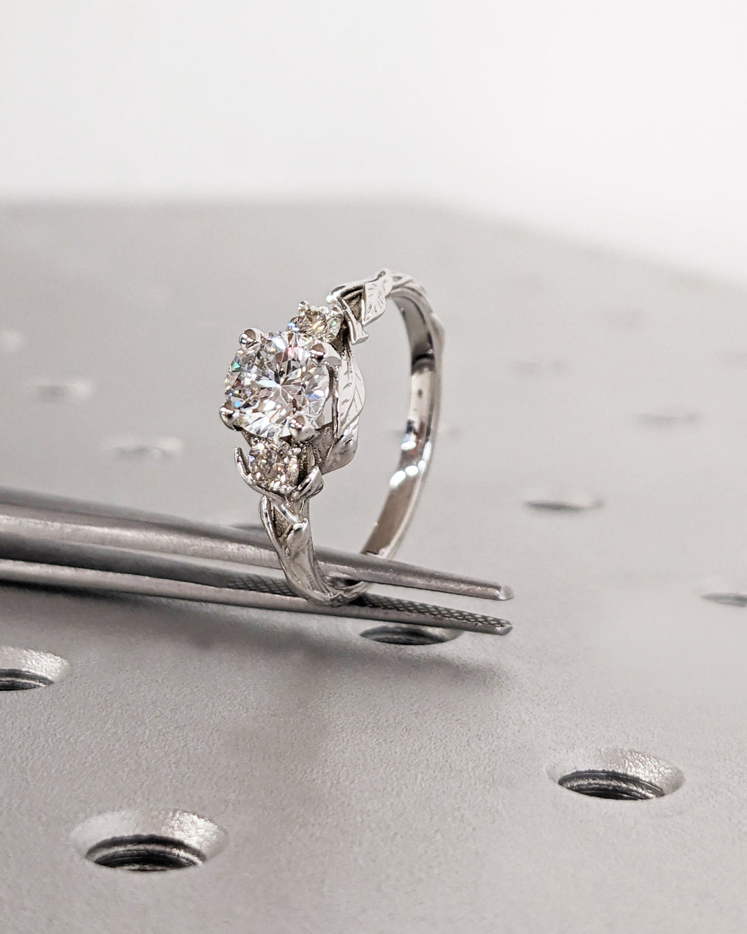 0.75CT Round Cut Three Stone Lab Grown Diamond Cluster Engagement Ring