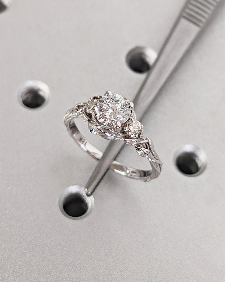 0.75CT Round Cut Three Stone Lab Grown Diamond Cluster Engagement Ring