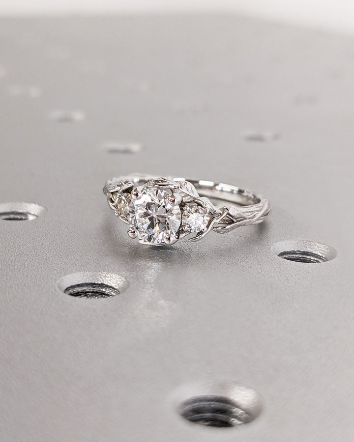 0.75CT Round Cut Three Stone Lab Grown Diamond Cluster Engagement Ring