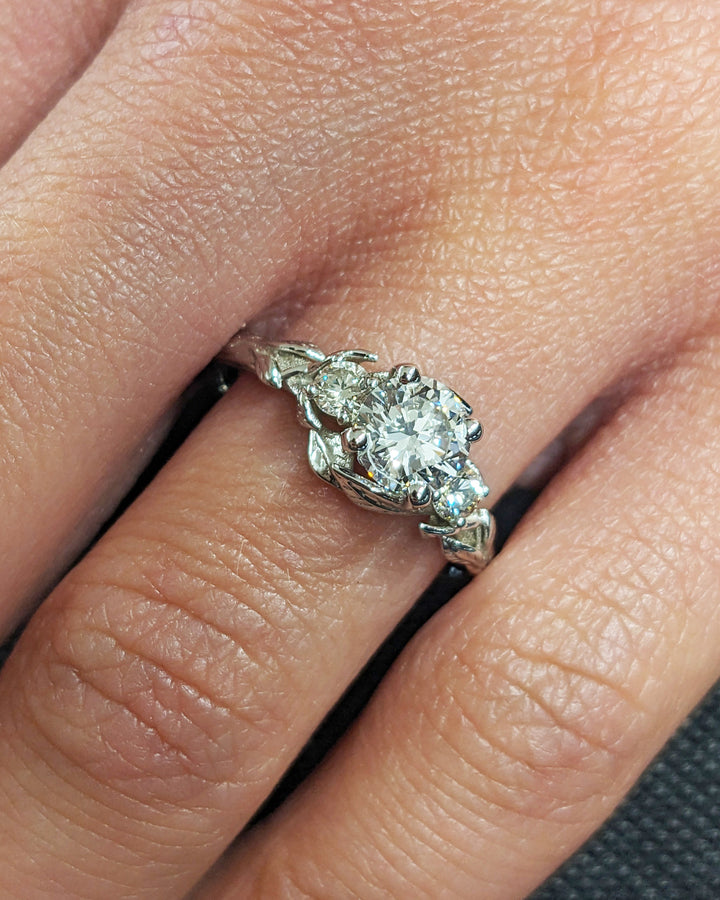 0.75CT Round Cut Three Stone Lab Grown Diamond Cluster Engagement Ring